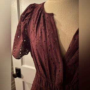 Worn once. Lovely cocoa colored eyelet maxi dress. Size small 4-6